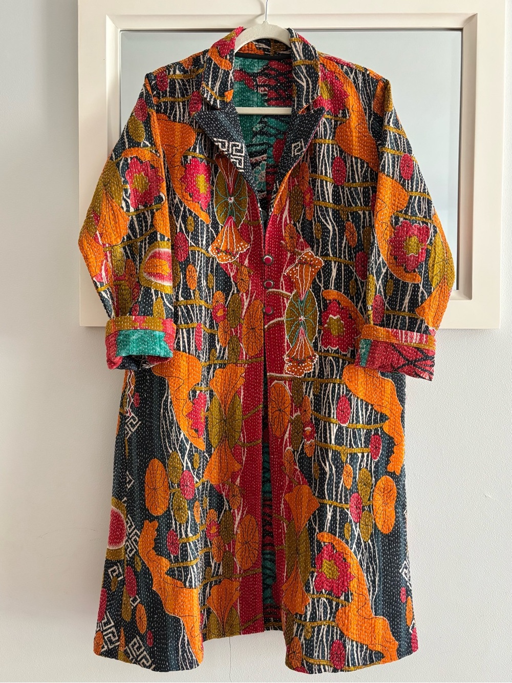 Colorful Kantha Embroidered Long Jacket Coat No Tag Fits Like Women’s L Large